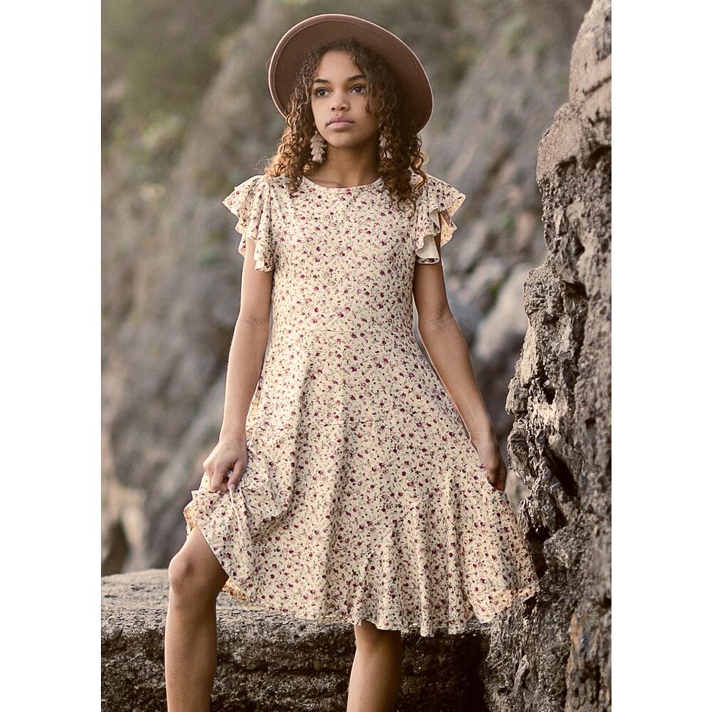 Joyfolie Mia Joys Girl's  MARCI DRESS IN CREAM MINI FLORAL size 8